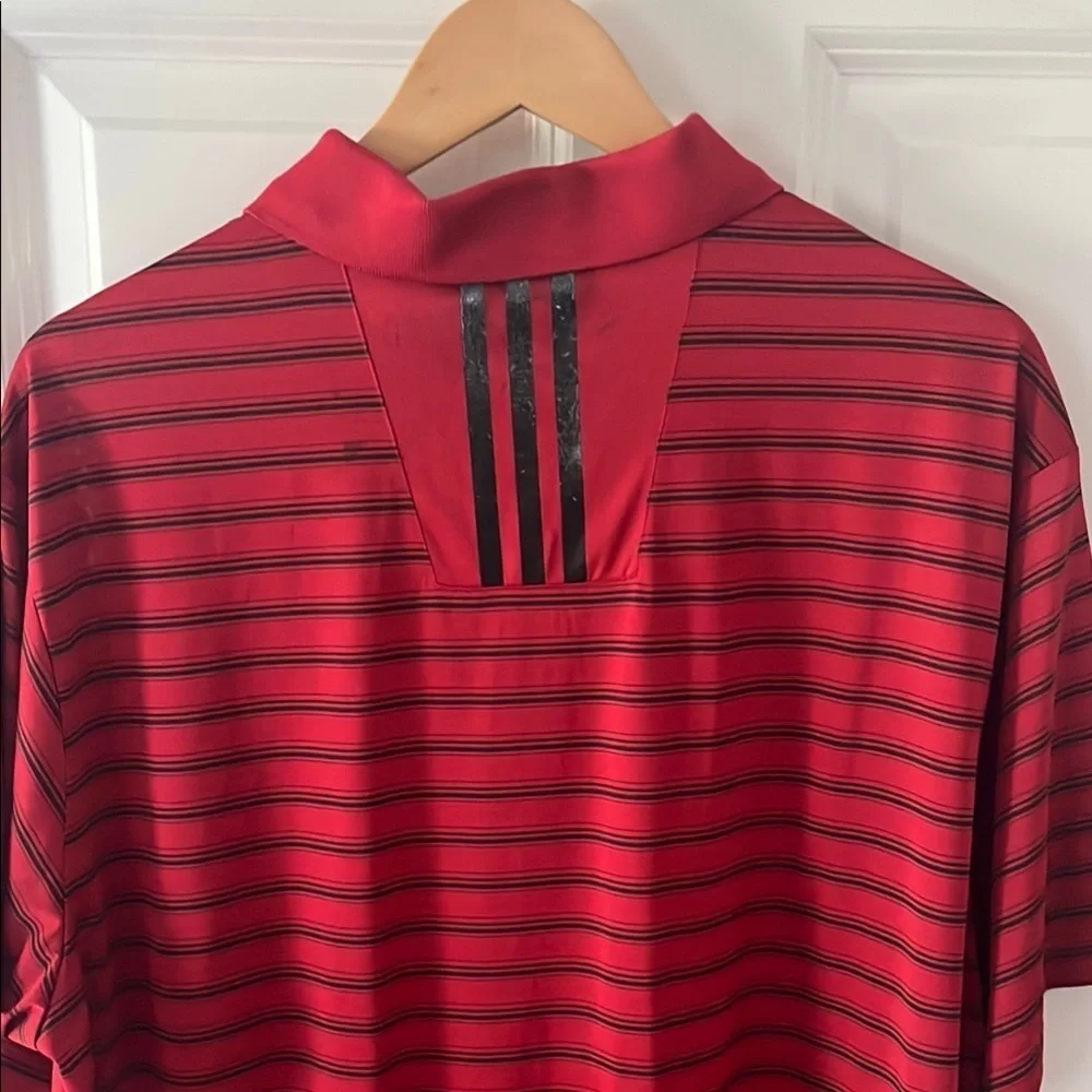 Adidas Golf Red Striped ClimaLite Polo Shirt Sz XL